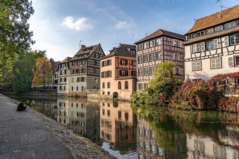 Half-timbered buildings on the Ill in the La Petite France tanners' quarter, Strasbourg, Alsace, France