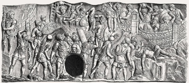 Bas-relief of the Dacian Wars at the Trajan's Column, a Roman triumphal column in Rome, Italy