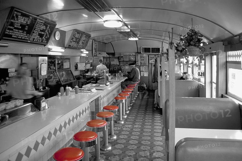 Original diner restaurant, black and white, Newton, New Jersey, USA