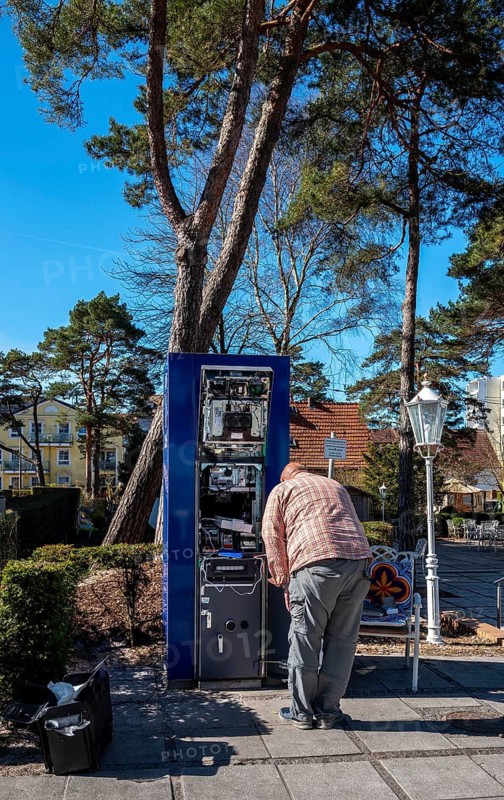 Maintenance and repair of an ATM, Binz, Rügen, Mecklenburg-Vorpommern, Germany