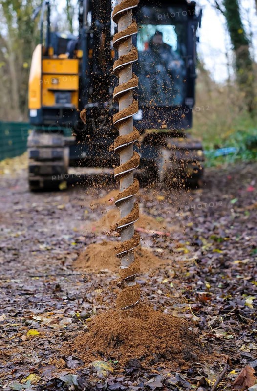 Castrop-Rauxel, North Rhine-Westphalia, Germany - Theme photo - Explosive soundings - Deep soundings are used to check dud suspicion points. 11-meter deep boreholes are secured with plastic pipes and borehole measurements of ferromagnetic suspicions are carried out with a probe