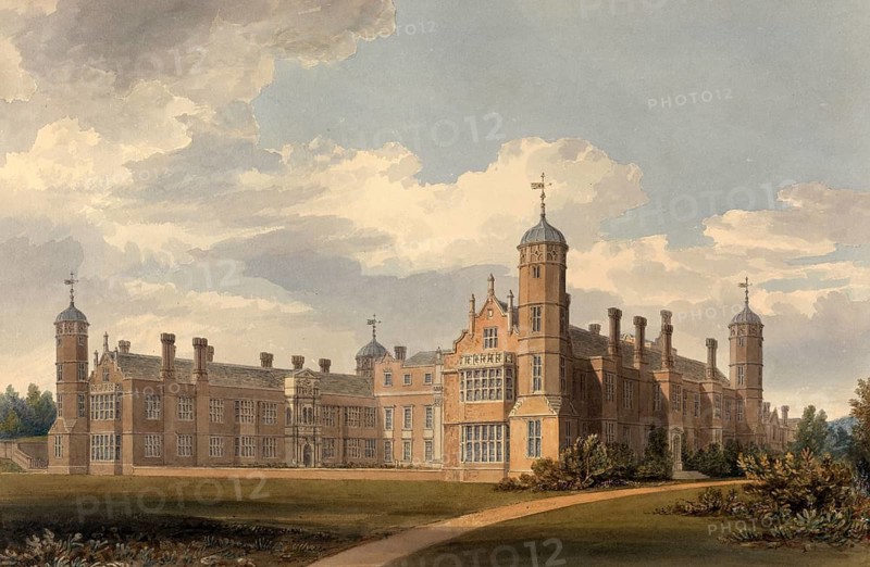 South West View of Cobham Hall, Kent, the Seat of the Very Honourable Earl of Darnley, England, digitally restored reproduction of a 19th-century original by John Buckler, Record date not stated, South West View of Cobham hall, the Seat of the Right Honourable the Earl of Darnley, digitally restored reproduction of a 19th-century original, Record date not stated