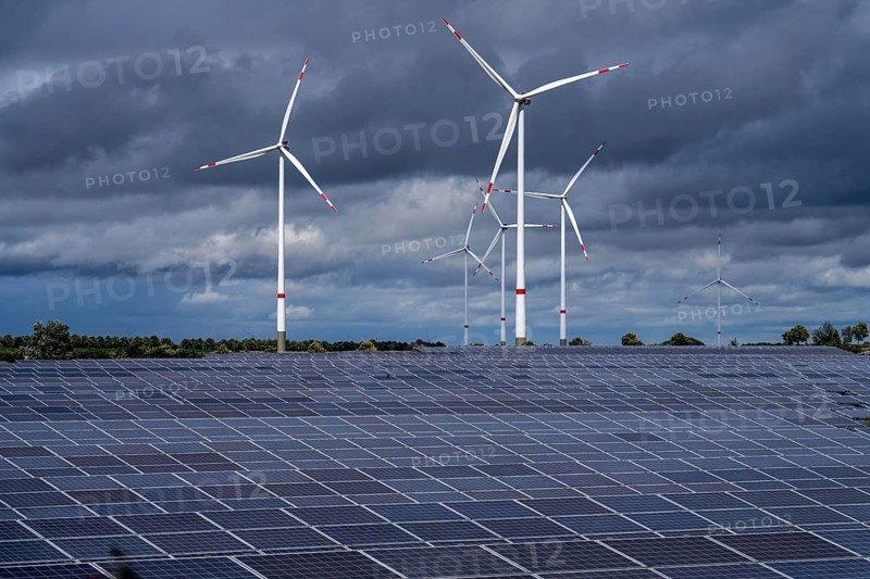 Solar park and wind farm near Morschheim, part of the municipality of Kirchheimbolanden, Rhineland-Palatinate, Germany