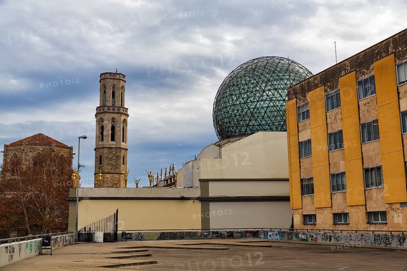 Dali Theatre-Museum and Sant Pere church tower, architecture, Figueres, Costa Brava, Girona, Catalonia, Spain