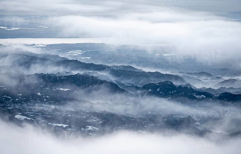 Fog, clouds rising from the glacier in the evening, atmospheric, glacier Myrdalsjökull, Pakgil, Iceland