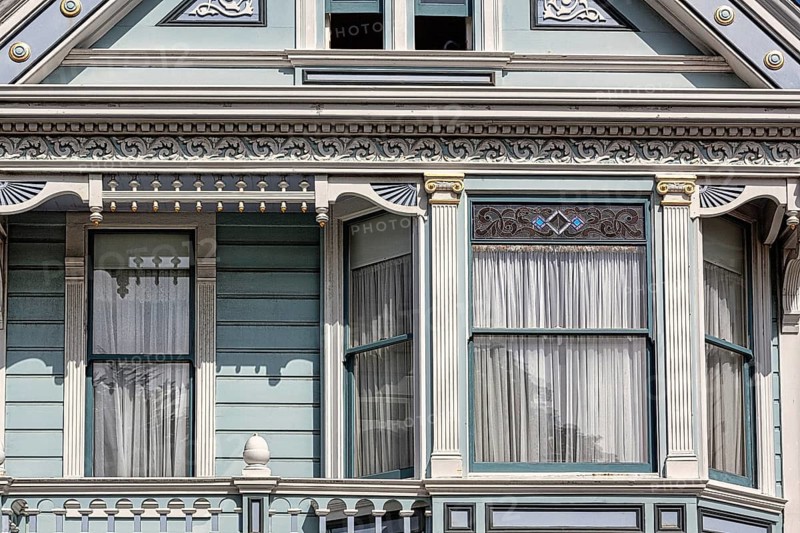 Victorian house, detail of the ornate façade, Painted Ladies, Alamo Square, San Francisco, California, USA