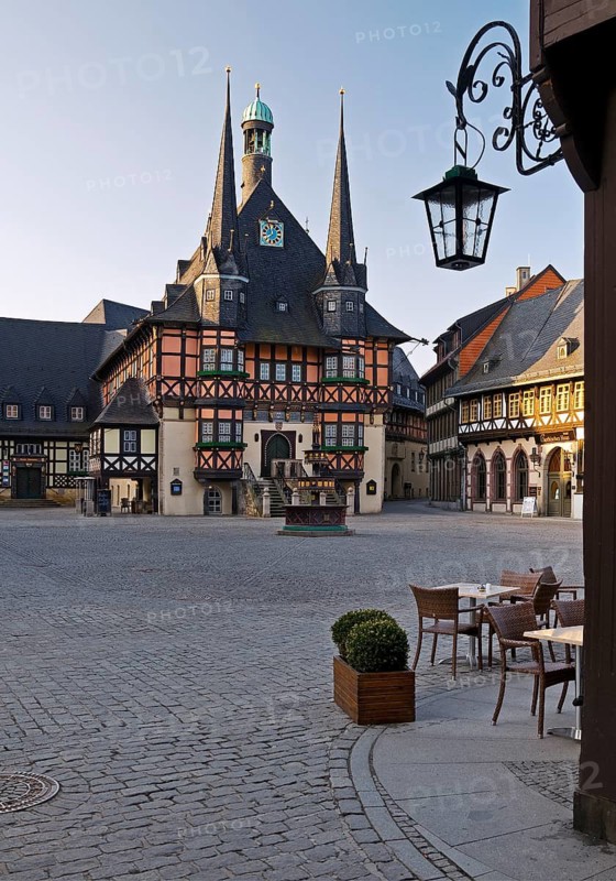 Market square with town hall, Wernigerode, Harz, Saxony-Anhalt, Germany