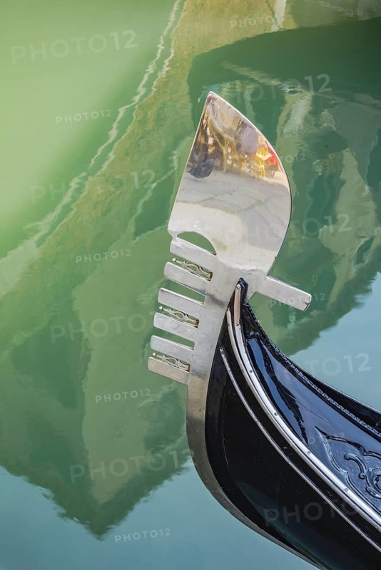 Bow fitting of a gondola, San Marco district, Venice, lagoon city, Veneto, Venice, Italy