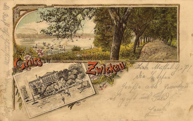 Historical postcard, picture postcard, Zwickau, Saxony, Germany, digitally enhanced reproduction of an original from around 1900, picture postcard