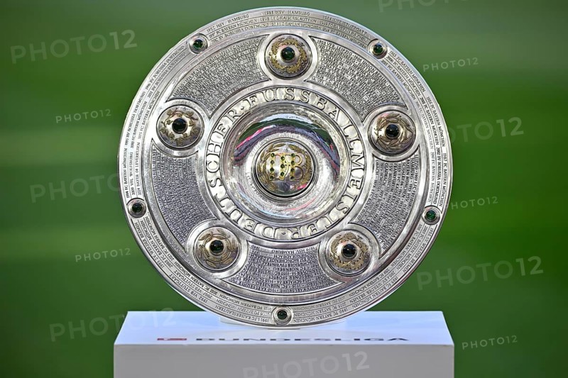 Bundesliga Meisterschale, trophy, cup, on podium, Allianz Arena, Munich, Bavaria, Germany