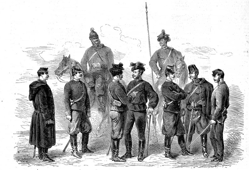 The New Uniforms of the Officers of the Cavalry of the Army of Austria in 1869, Historical, digitally restored reproduction of an original 19th century pattern, exact original date unknown