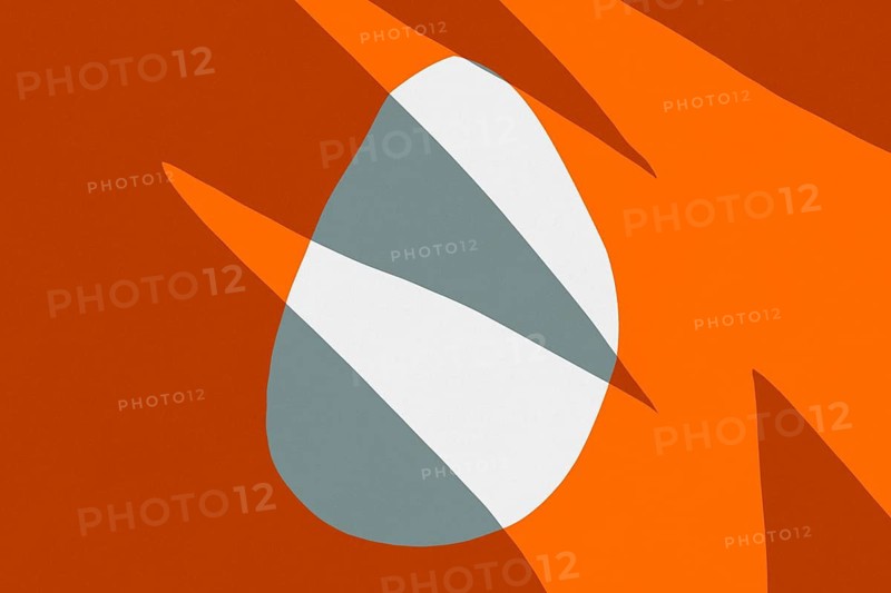 Bold geometric shapes blend vibrant orange, grey, and white in a dynamic abstract composition. This minimalist piece conveys movement and energy, perfect for minimalist decor