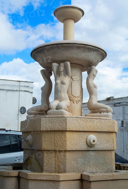 Fountain in Pisticci showing naked female bodies in Basilicata region, Italy, Southern Europe