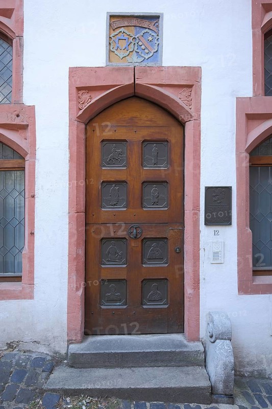 Front door at Nassau House, Fish Market, Old Town, Limburg, Hesse, Germany