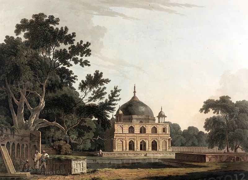 Mausoleum of Sultan Chusero, near Allahabad, India. Sultan Chusero (died 1621) was the son of Emperor Jehangire, ca 1880, digitally enhanced reproduction of a 19th century model