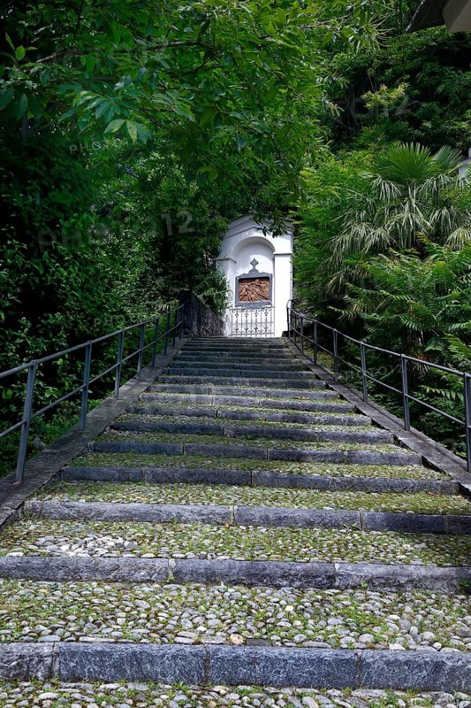 Pilgrimage route with chapels to the Madonna del Sasso pilgrimage church, Canton Ticino, Switzerland