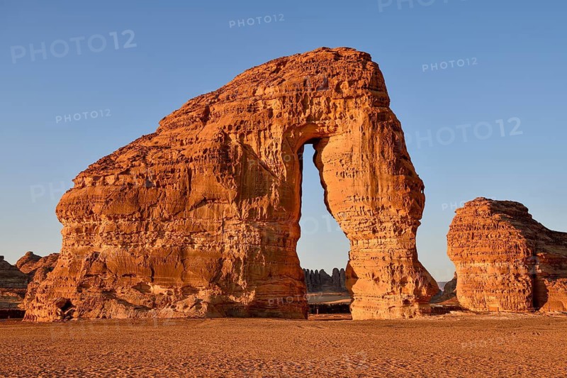 Elephant Rock or Elephant Rock in First Daylight, AlUla, Medina Province, Saudi Arabia, Arabian Peninsula