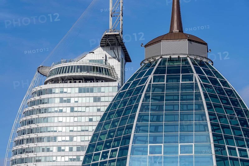 Harbour district, Sail City building, Klimahaus Bremerhaven, part of the Harbour Worlds, in Bremerhaven, Bremen, Germany