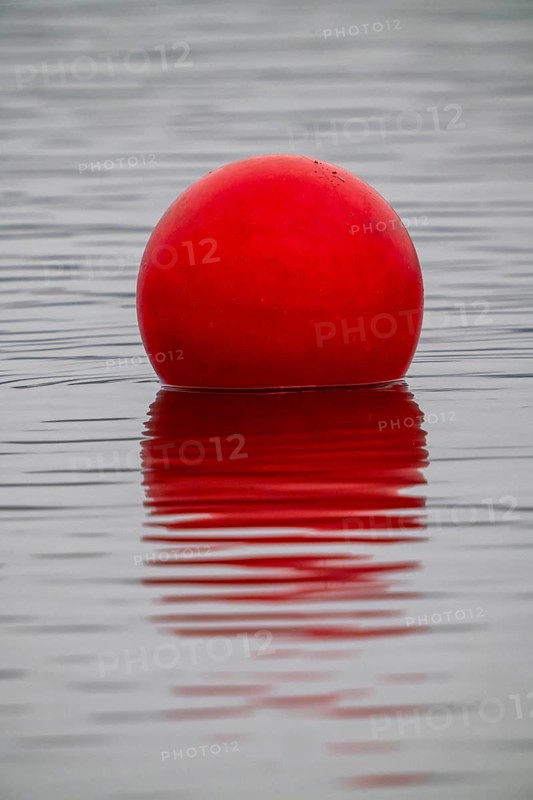 Red buoy on a lake, marker buoys for water sports, regattas, rowing, canoeing, kayaking, symbolic image