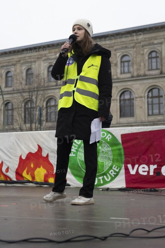 Luisa Neubauer, climate activist at Fridays for Future, recorded as part of a joint strike by Fridays for Future and local transport workers from the ver.di trade union, in Berlin, 1 March 2024