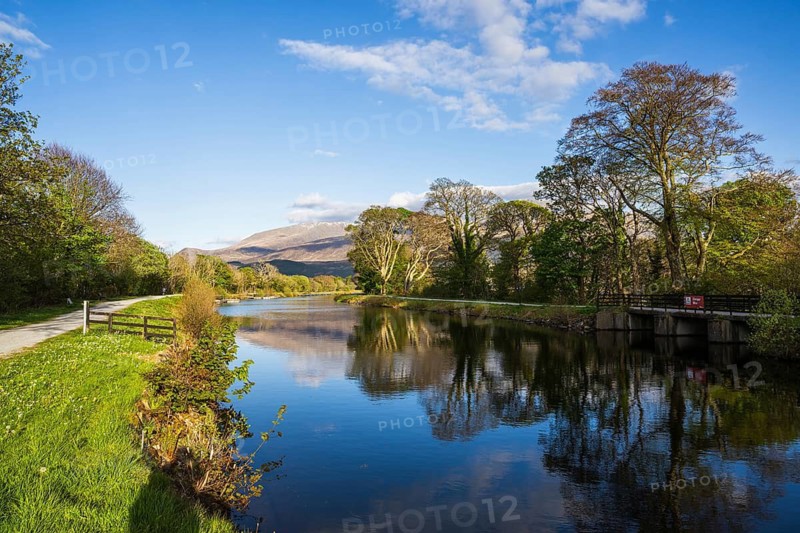 Caledonian Canal, Caol Beach and Nevis Range Mountains, Corpach, Fort William, Highland, Scotland, UK