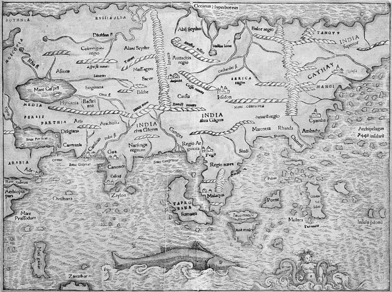 Asia, woodcut map from Sebastian Münster Cosmographey oder Beschreibung aller Länder, Basel 1578