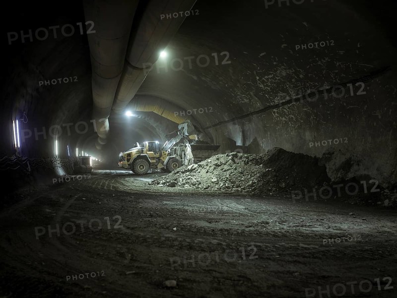 Removal of rubble after blasting during tunnelling in construction lot H53, Brenner Base Tunnel, Wolf, Tyrol, Austria
