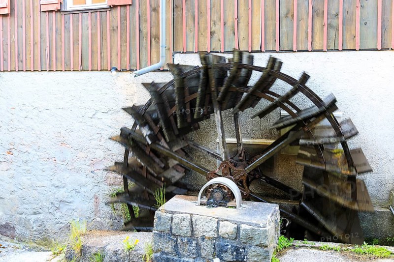 Historic undershot waterwheel at the Schüttsäge Museum in Schiltach, Black Forest, Baden-Württemberg, Germany