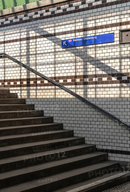 Stairs to the connecting tunnel of the S-Bahn platforms at Lichterfelde West station, Berlin, Germany
