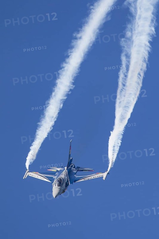 General Dynamics F-16 Fighting Falcon aircraft in Belgium air force colours flying, England, United Kingdom