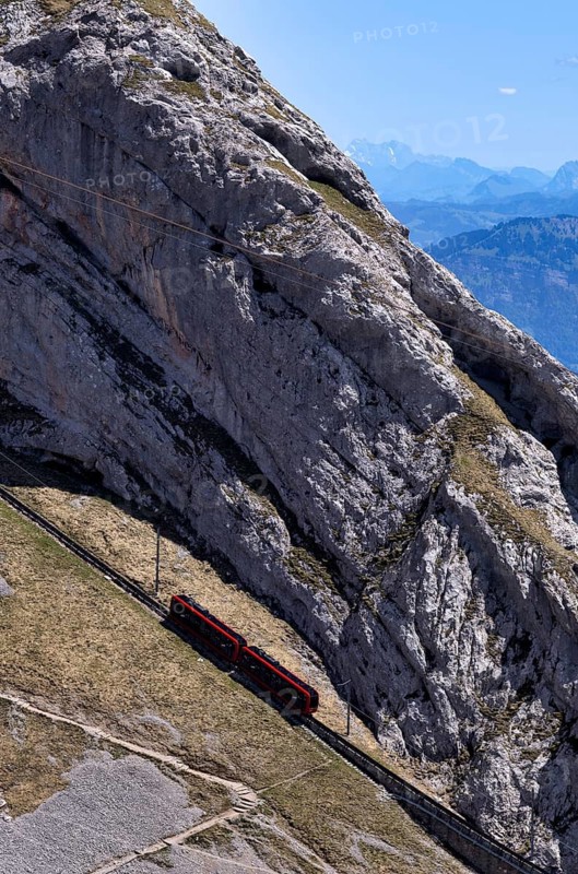 Pilatus Railway, the world's steepest cogwheel railway from Alpnach to Mount Pilatus, Canton Lucerne, Switzerland