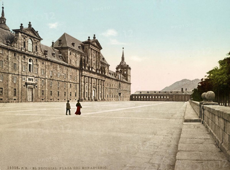 El Escorial. Plaza del Monasterio, Spain, c. 1890, Historic, digitally restored reproduction from a 19th century original