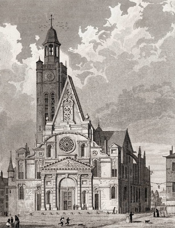 Church of St Etienne du Mont, Paris, antique steel engraved print, 1831