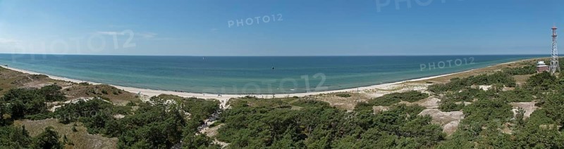Panoramic picture, photomerge, marine radio tower, Baltic Sea, view from the lighthouse, Darßer Ort, Born a. Darß, Mecklenburg-Western Pomerania, Germany