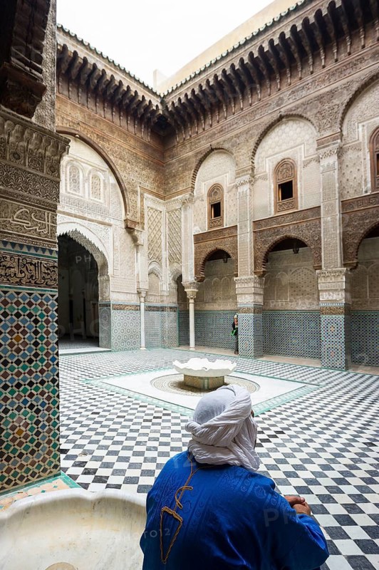 Courtyard of the Medersa Attarine Koran School, Fez El Bali, Medina, UNESCO World Heritage Site, Fez, Morocco