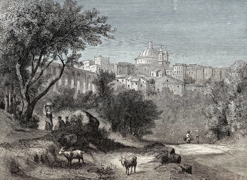 Old view of Ariccia, Metropolitan City of Rome, Lazio, Italy, 19th Century