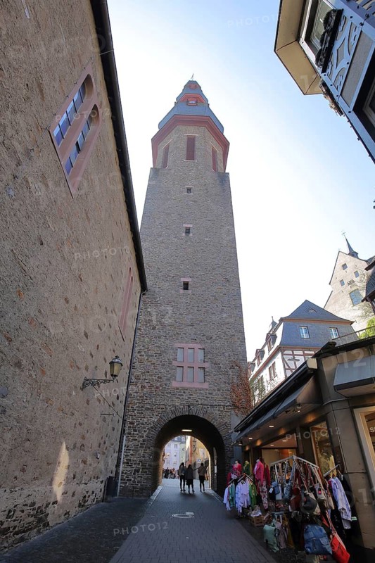 St. Martin church tower built in 1456, Torturm, Bernstraße, Cochem, Middle Moselle, Rhineland-Palatinate, Germany