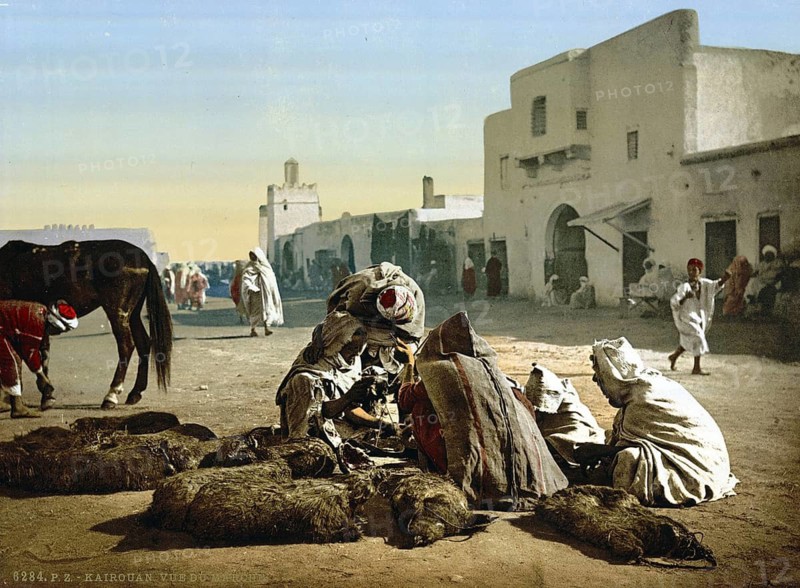 Market scene, Kairwan, Kairouan, Tunisia, c. 1895, Historic, digitally restored reproduction from a 19th century original, Record date not stated