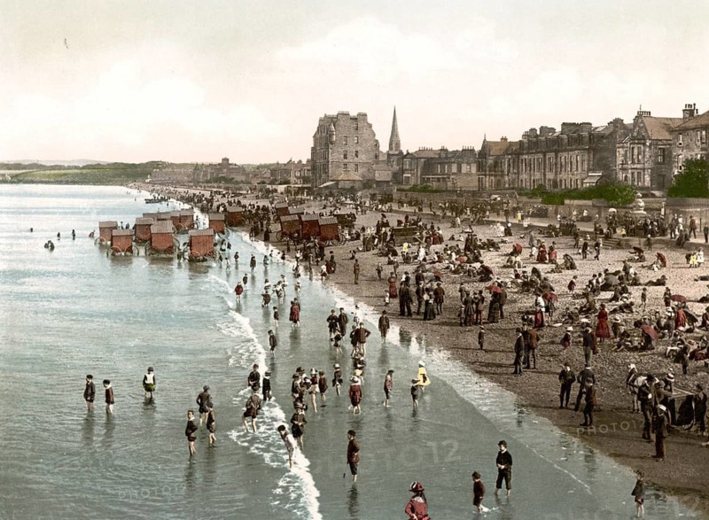 The beach at Portobello, near Edinburgh, Scotland, Historical, digitally restored reproduction from a 19th century original, Record date not stated