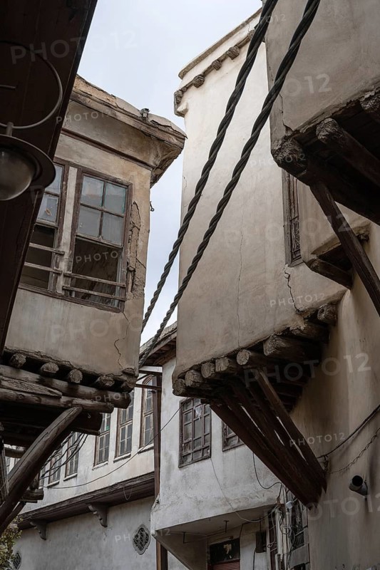 Damascus, Syria. December 10th 2025. Architectural detail of a traditional Syrian Arabic house in the narrow streets of the walled old city of Damascus, Syria