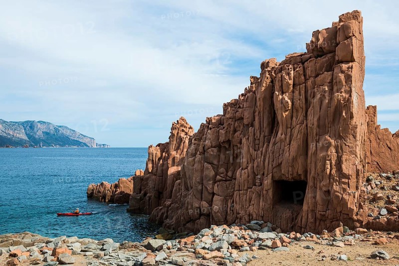 Red rocks by the sea, porphyry rocks, Arbatax, Tortolì, Province of Ogliastra, Sardinia, Italy