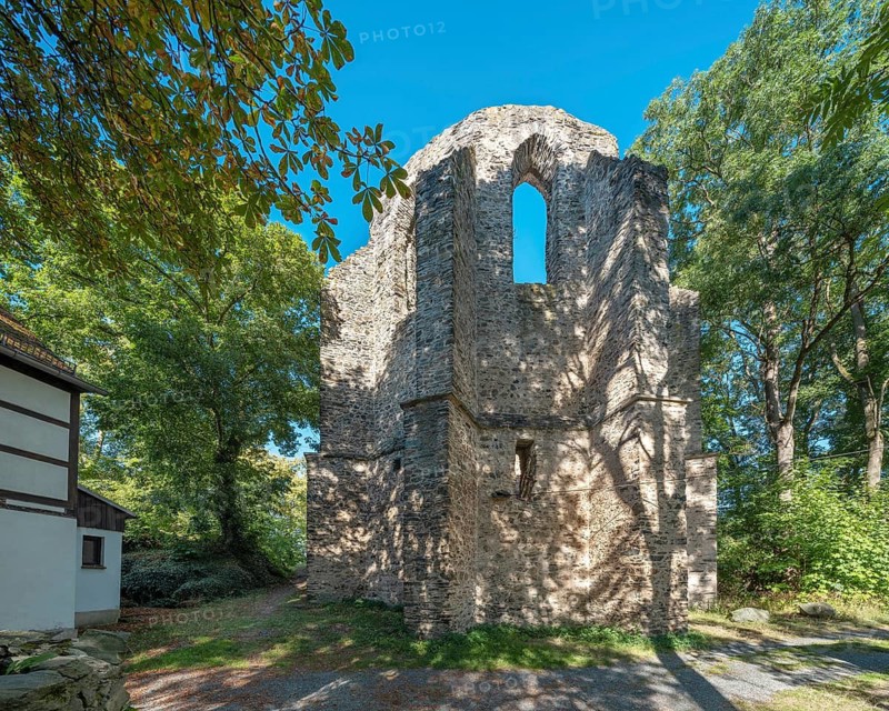 The castle stone ruins in the Vogtland, ruin of a former pilgrimage church, Burgstein, Vogtlandkreis, Saxony, Germany