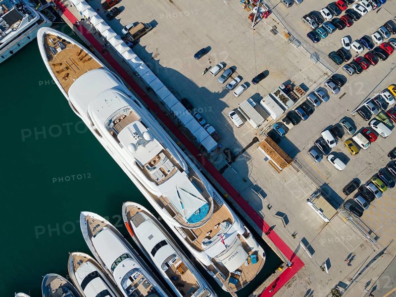 Aerial view, Mediterranean Yacht Show, harbour, Nafplio, Nauplia, Nafplion, Argolis, Argolic Gulf, Peloponnese, Greece, good weather, sea