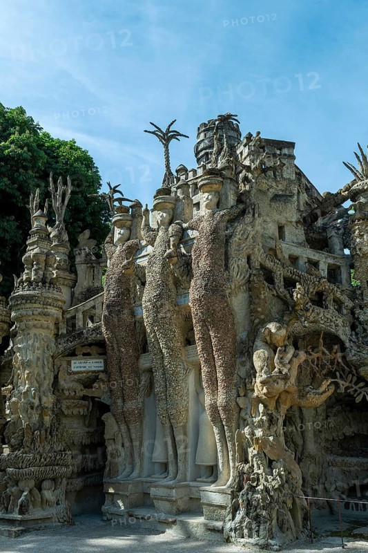 Hauterives. Postman Ferdinad Cheval's Ideal Palace, naive art, the three giants, Drôme, Auvergne-Rhone-Alpes, France