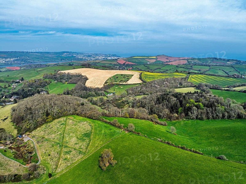 Farms and Fields over Newton Abbot from a drone, Devon, England, United Kingdom
