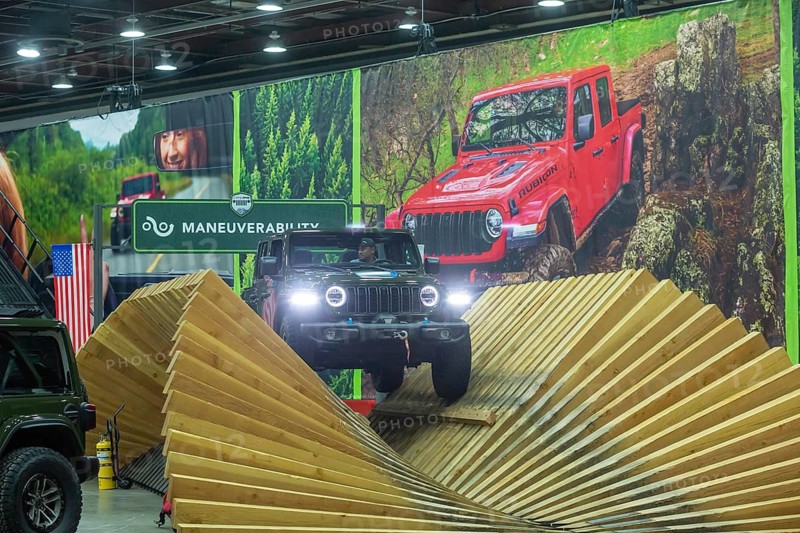 Detroit, Michigan USA - 10 January 2025 - Jeep takes visitors for an off-road ride at the 2025 Detroit Auto Show
