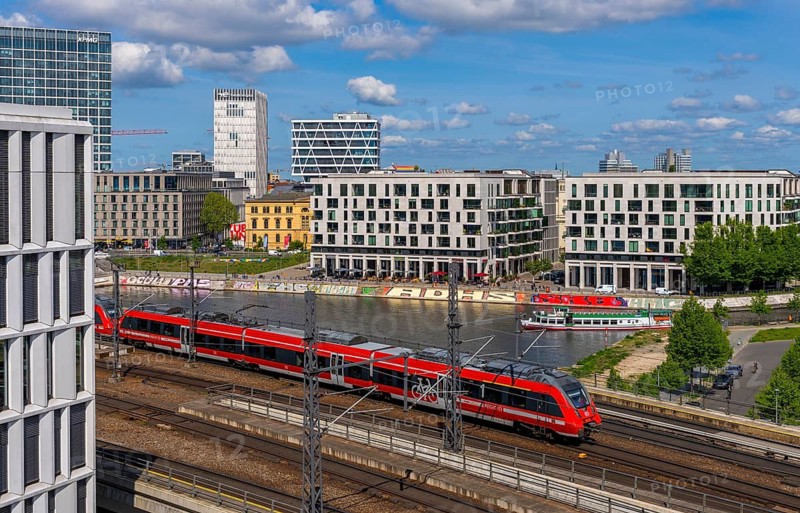 View from the roof of the Futurium Museum onto the Humboldt harbour at Berlin Central Station, Germany