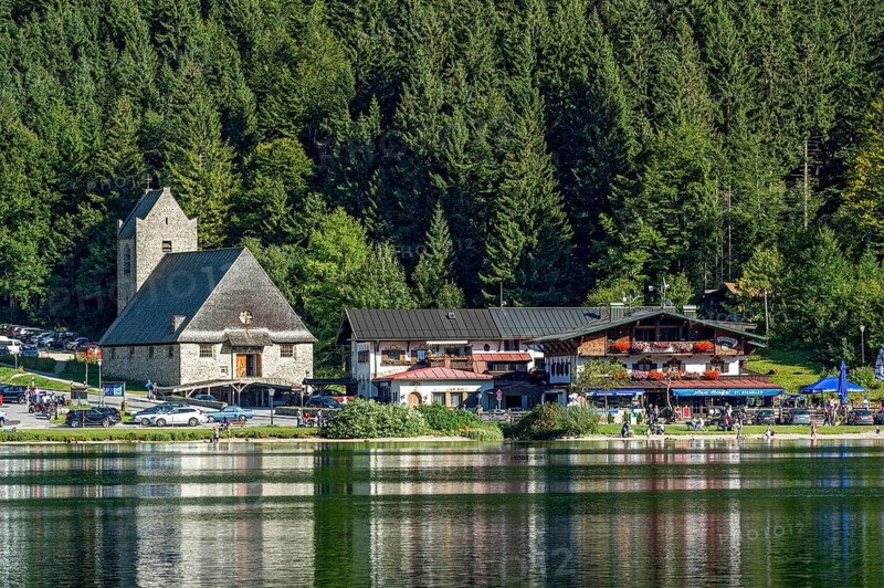 Parish church of St Bernhard, village and mountain lake Spitzingsee, municipality of Schliersee, Mangfall mountains, Bavarian Prealps, Upper Bavaria, Bavaria, Germany
