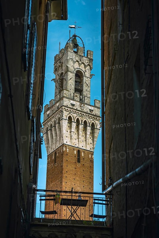 Manga Tower on the Piazza del Campo in Siena, Architecture, Tuscany, Italy