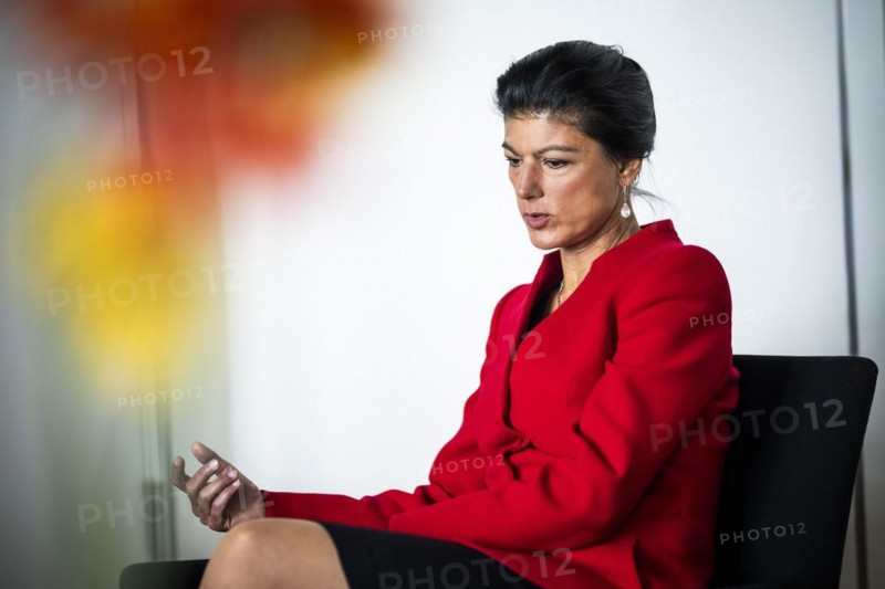 Sahra Wagenknecht is a member of the German Bundestag and founder of the BSW party, pictured here in front of her office in the German Bundestag in Berlin, 10 April 2024